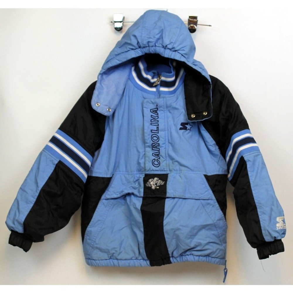 Vtg 90s Starter Carolina Tar Heels Blue Black Jacket Half Zip Up Puffer Mens Med